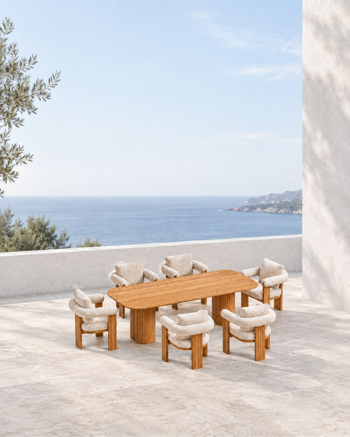 Ethereal Outdoor Dining Set in Teak in a styled setting