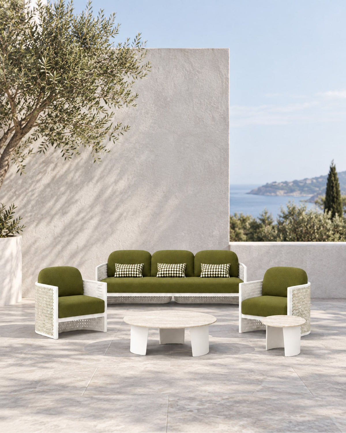 Luna Outdoor Sofa Set in Aluminium in a styled setting