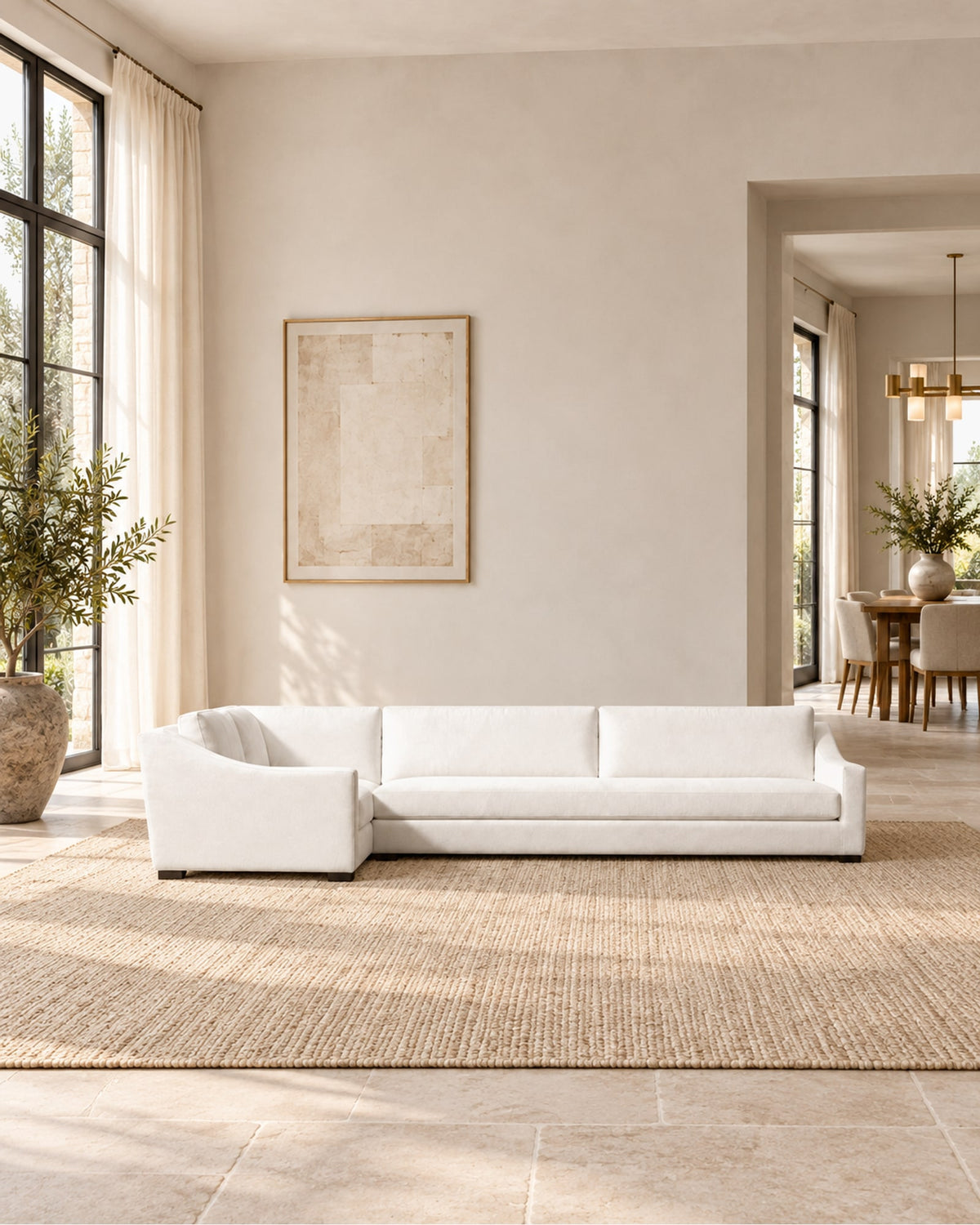 Modena Slope Arm Left-Arm Bench-Seat L-Sectional in a styled setting