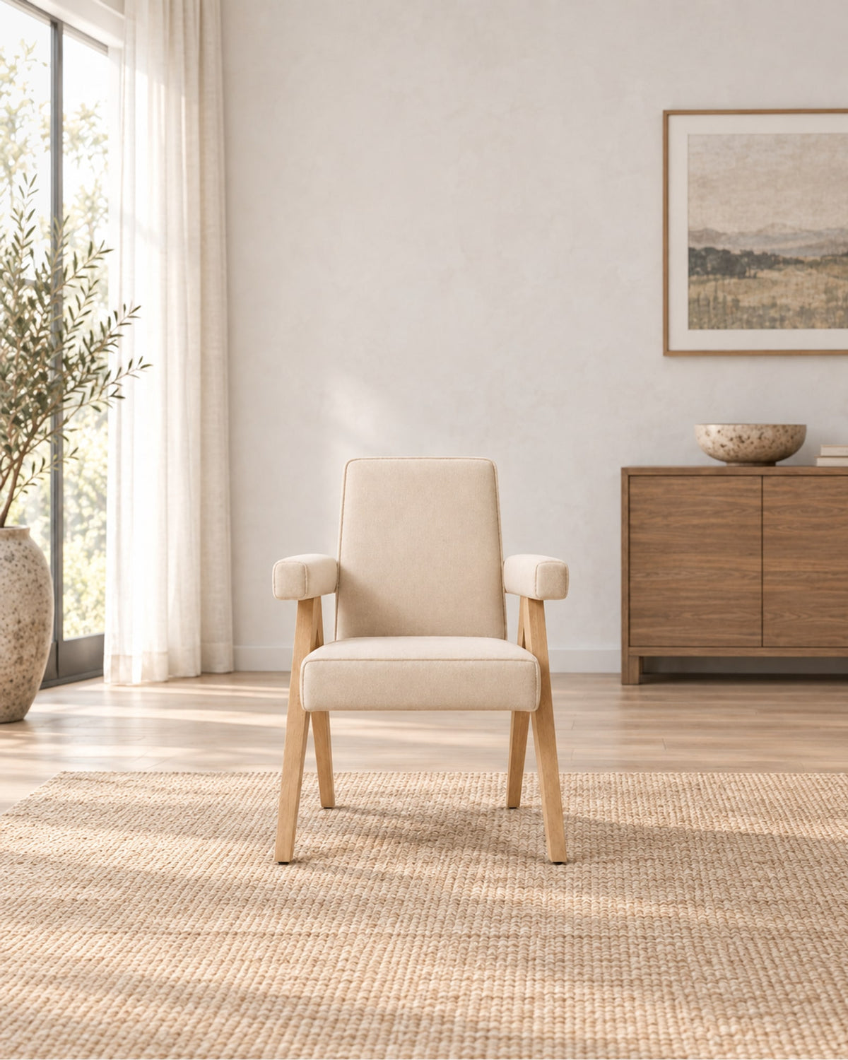 Jakob Fabric Dining Armchair in a styled setting
