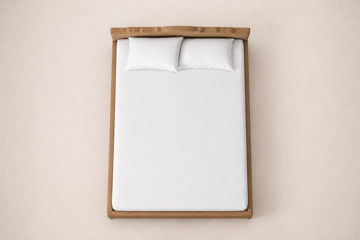 Camilla Upholstered Bed — Aged Brass, overhead top view
