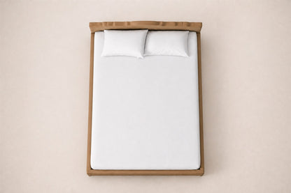 Camilla Upholstered Bed — Aged Brass, overhead top view