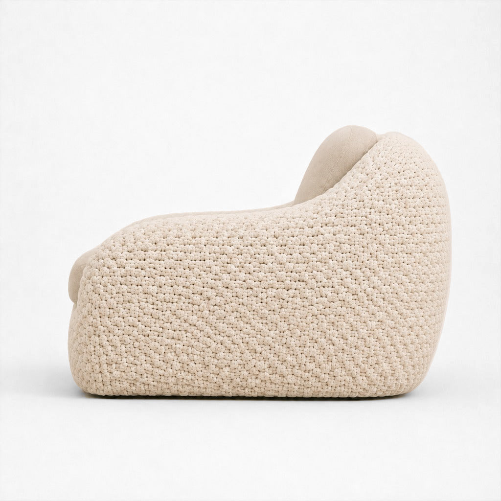 Marisol bone rope lounge chair with one seat and one back cushion, side elevation