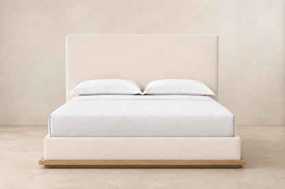 Montecito Fabric Panel Bed, photographed in a quiet bedroom