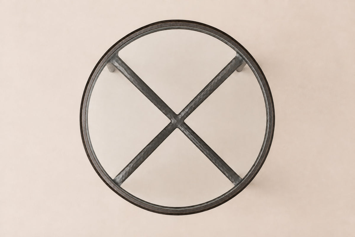 Thaddeus Glass Round Side Table, overhead top view