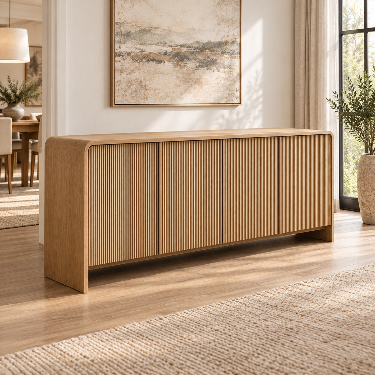 Lifestyle view: Alora four-door sideboard in a sunlit furnished interior