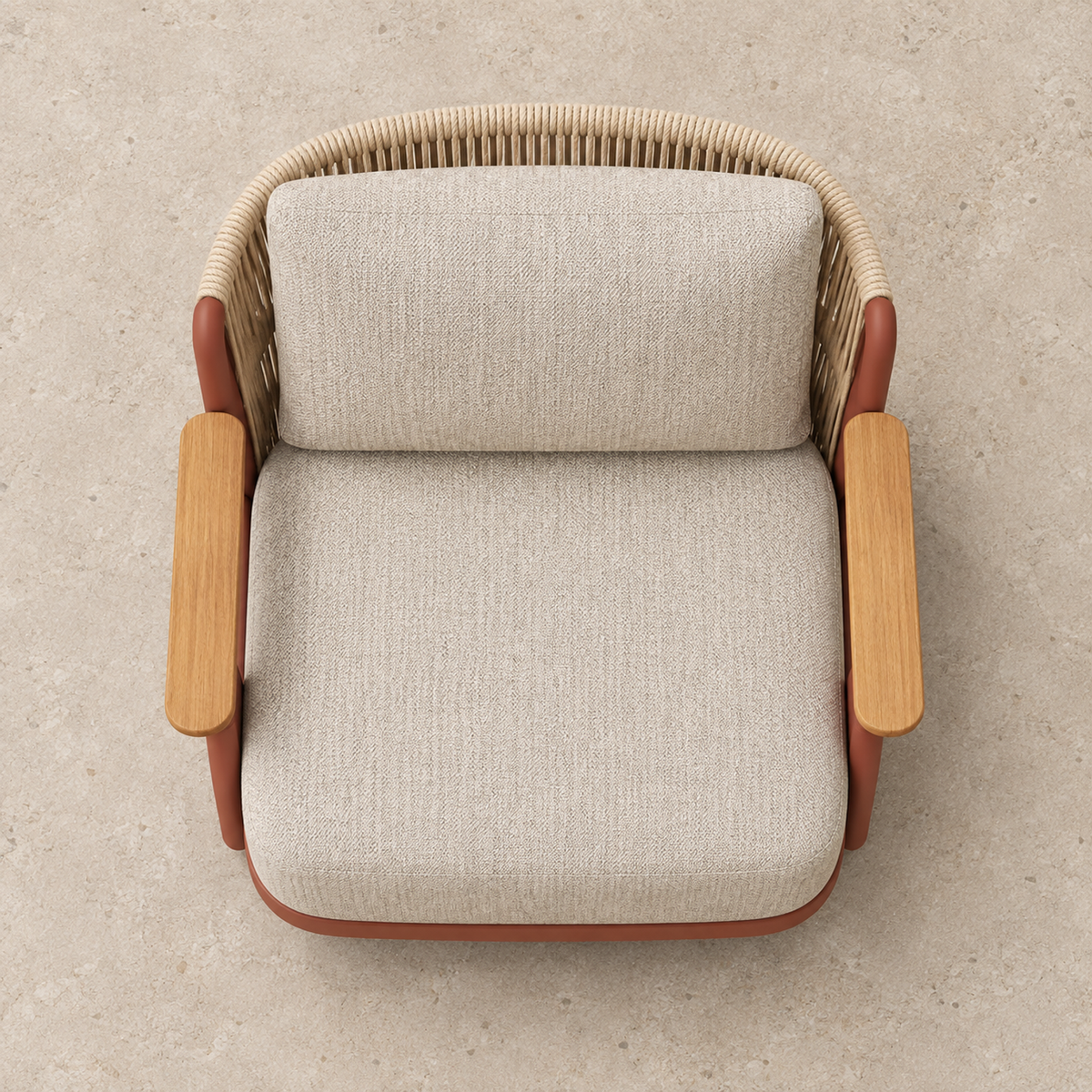 Aria aluminium lounge chair, overhead view on a home terrace