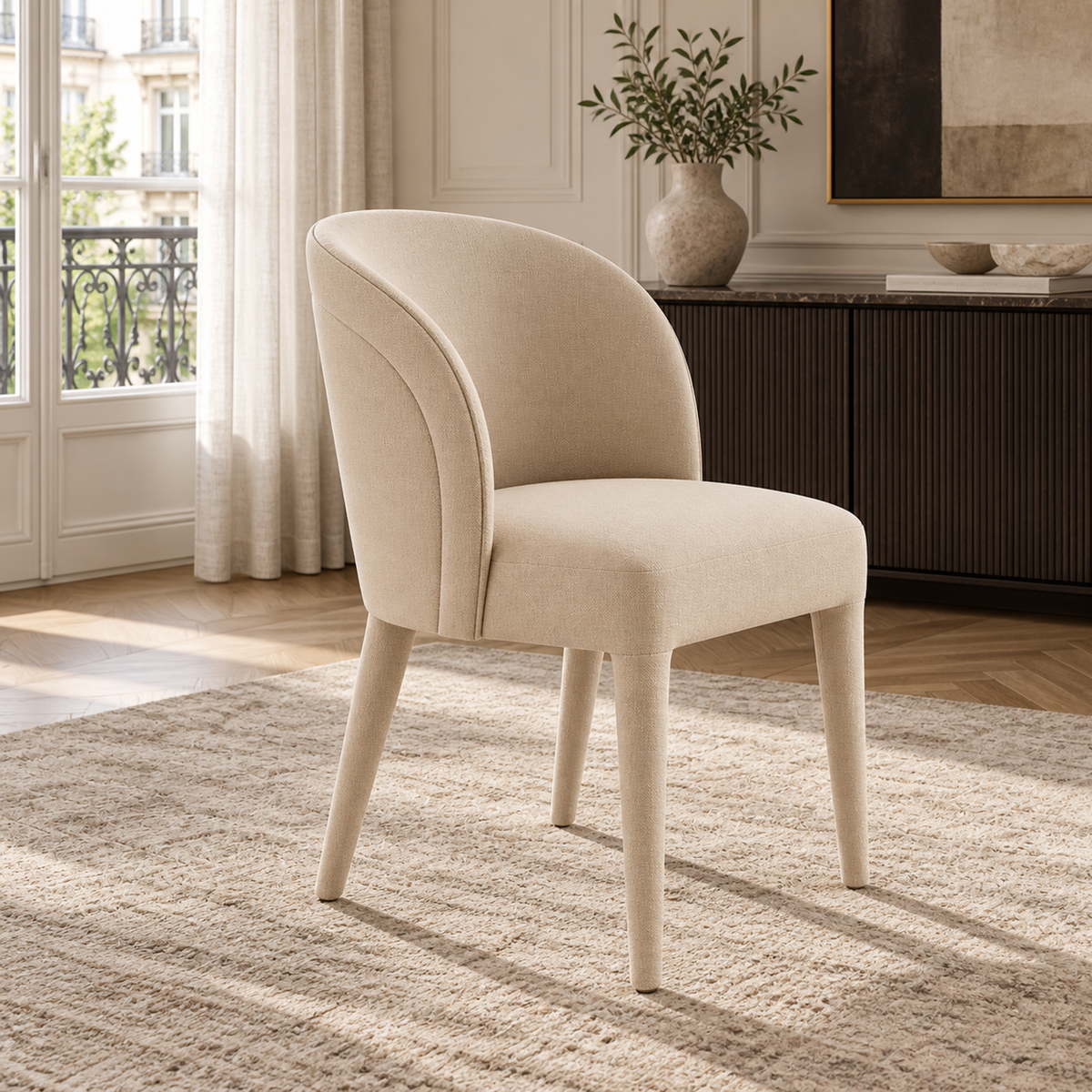 Lifestyle view: Blair Fabric Dining Side Chair, photographed in a quiet dining room