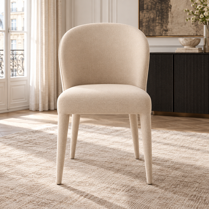 Lifestyle view: Blair fabric dining side chair in a sunlit furnished interior