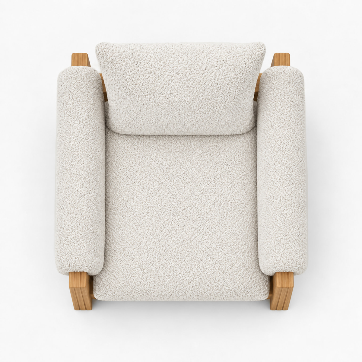 Ethereal Lounge Chair in Teak, square overhead view with one seat cushion and one back cushion