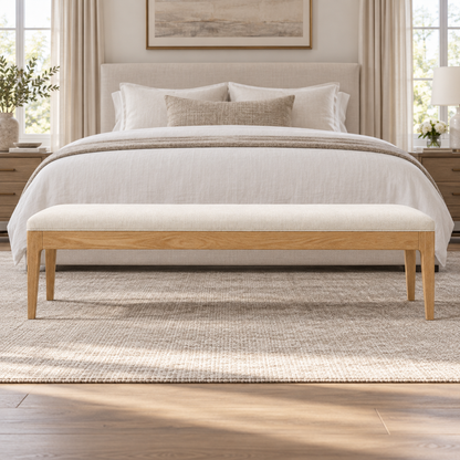 Lifestyle view: French Contemporary Fabric End-of-Bed Bench in a furnished home setting