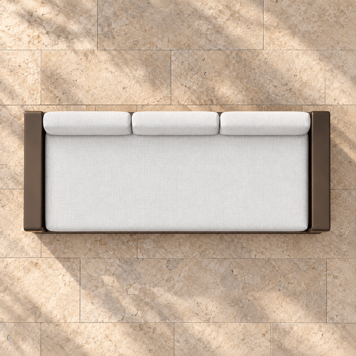 Grace aluminium sofa, overhead view on a stone home terrace