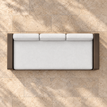 Grace aluminium sofa, overhead view on a stone home terrace