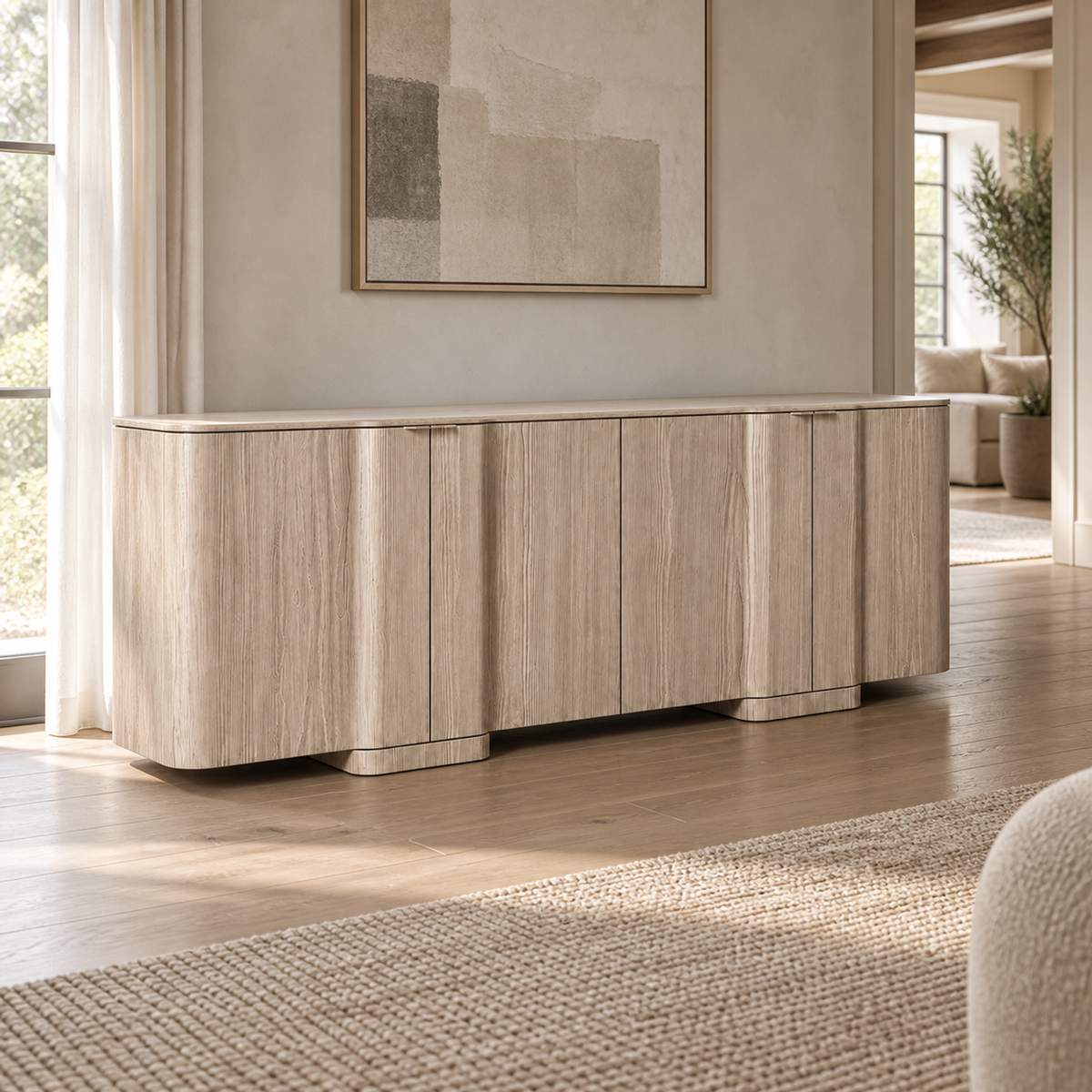 Lifestyle view: Kyoto four-door sideboard in a sunlit furnished interior
