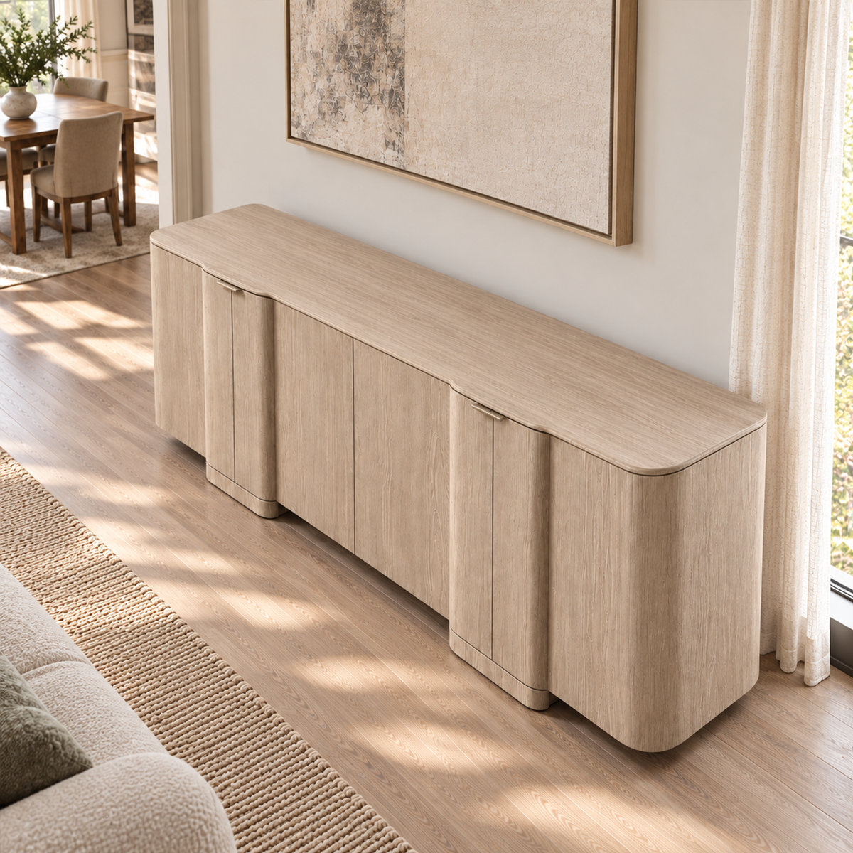 Lifestyle view: Kyoto four-door sideboard in a warmly lit furnished interior
