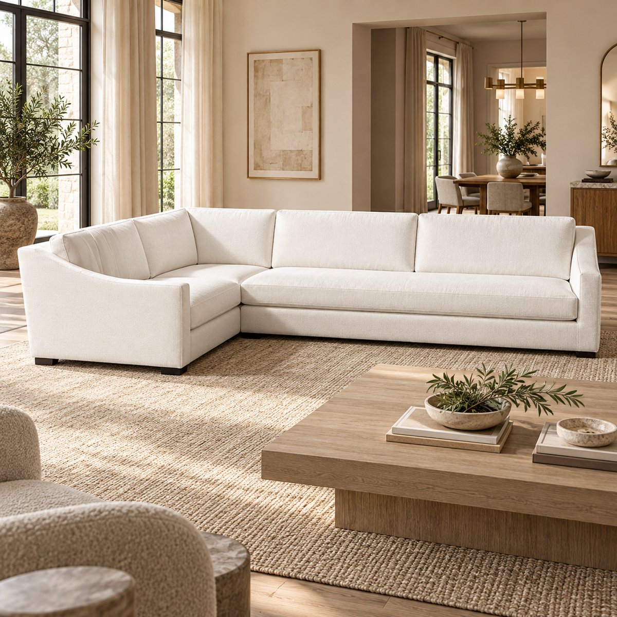 Lifestyle view: Modena Slope Arm Left-Arm Bench-Seat L-Sectional, photographed in a quiet interior