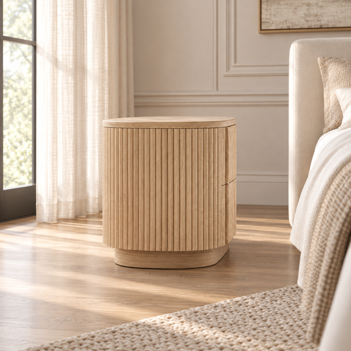 Lifestyle view: Mulholland Closed Nightstand, photographed in a quiet bedroom