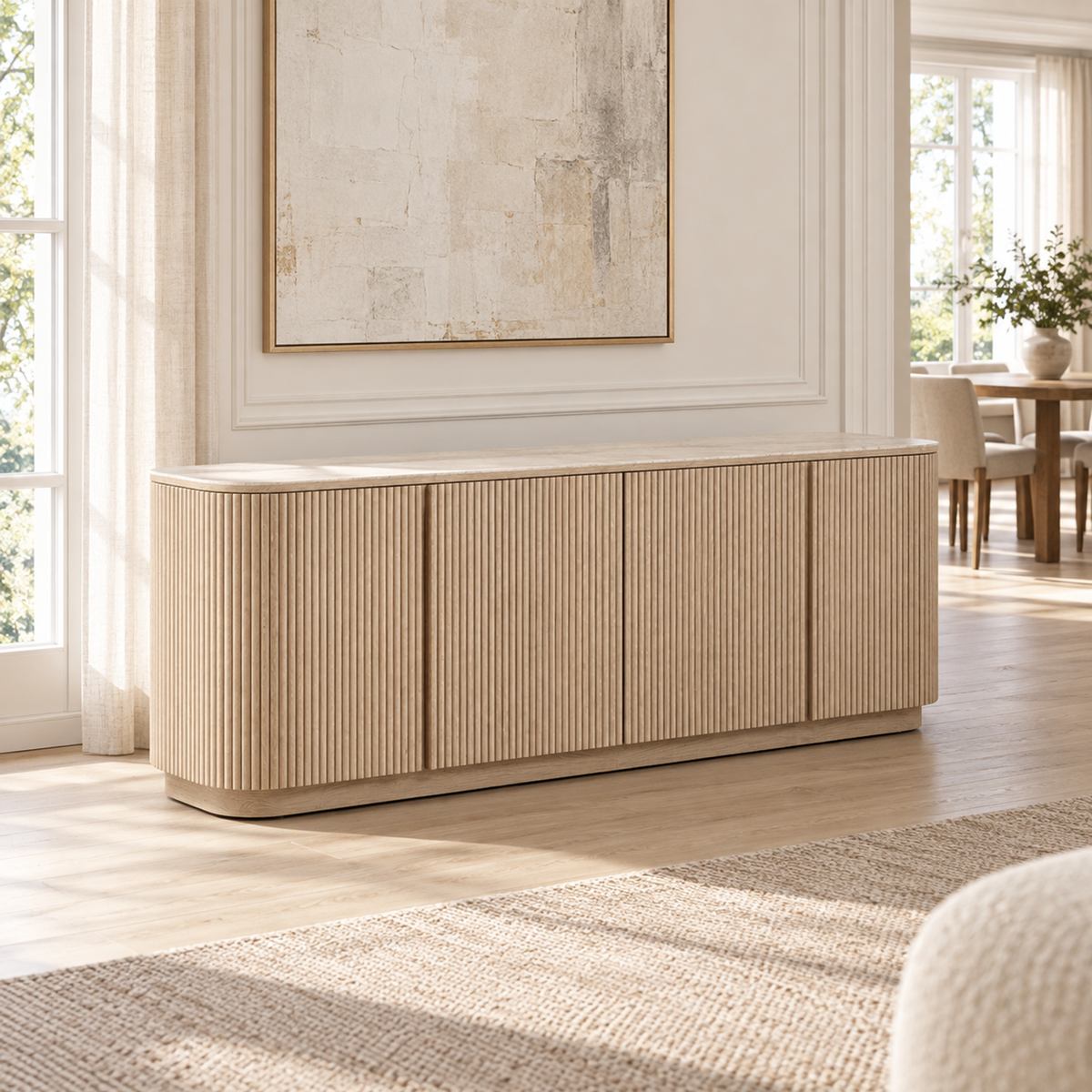 Lifestyle view: Mulholland Emperador 4-Door Sideboard in a sunlit furnished interior