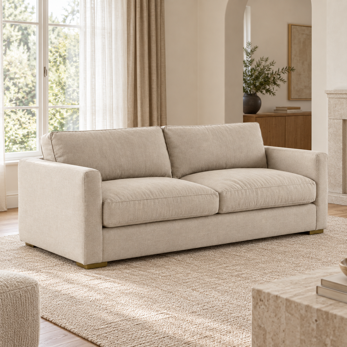Presidio Loveseat — studio view against a warm alabaster ground