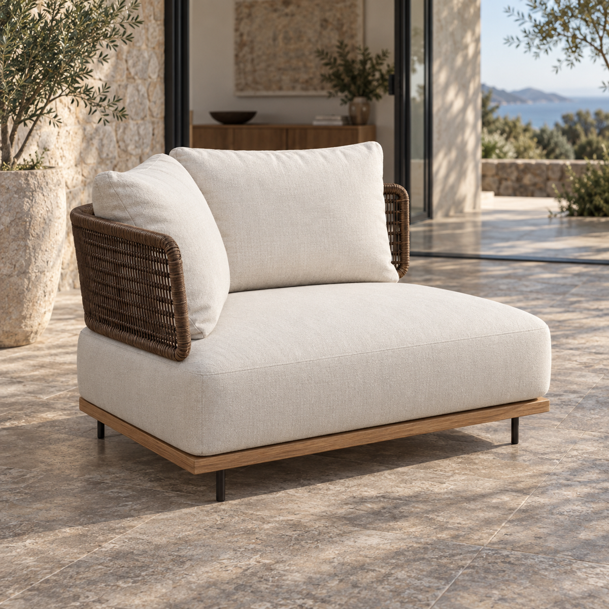 Lifestyle view: Ravello Return Module, 95 cm, photographed on a furnished residential terrace