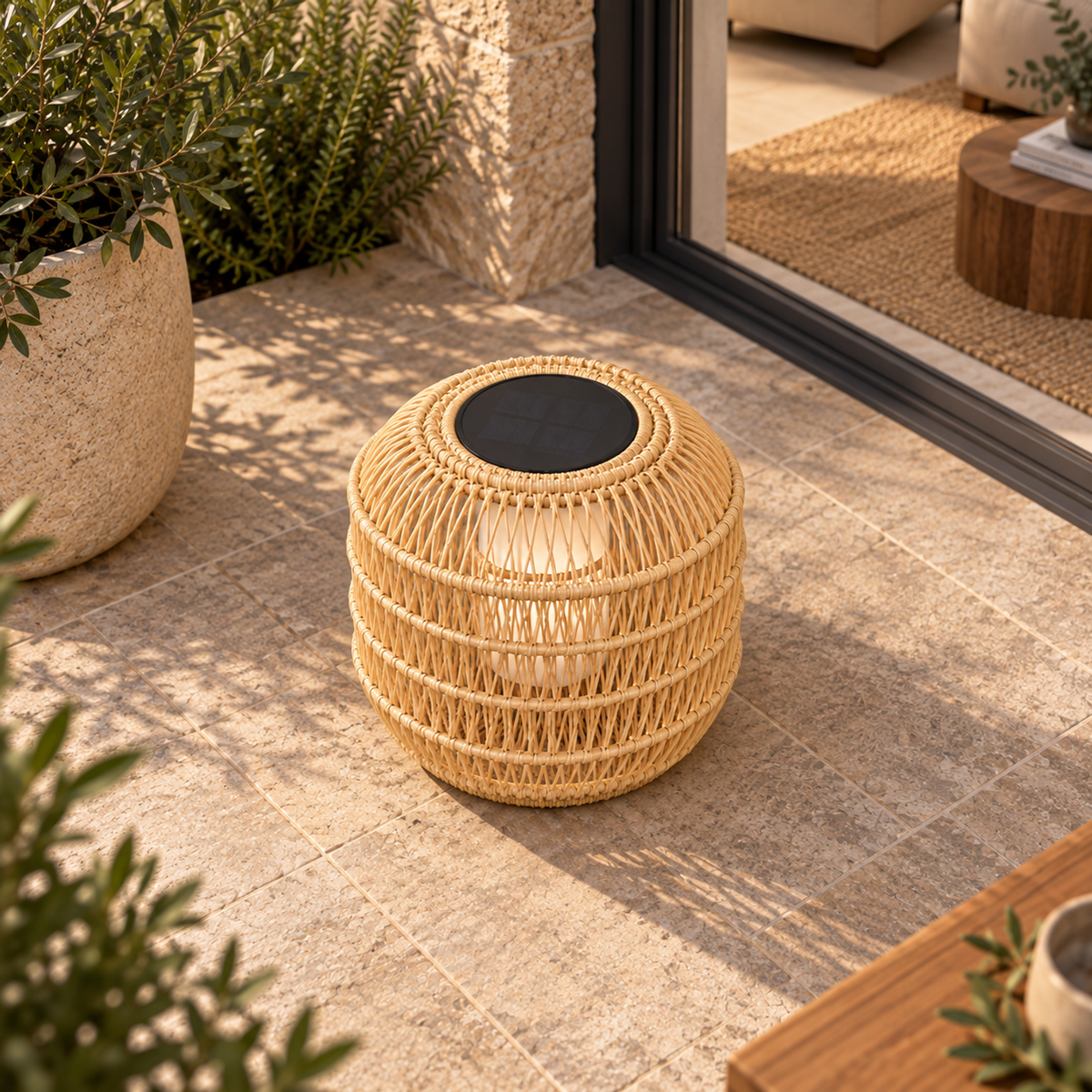 Lifestyle view: Solano Solar Lantern, Low in a furnished setting