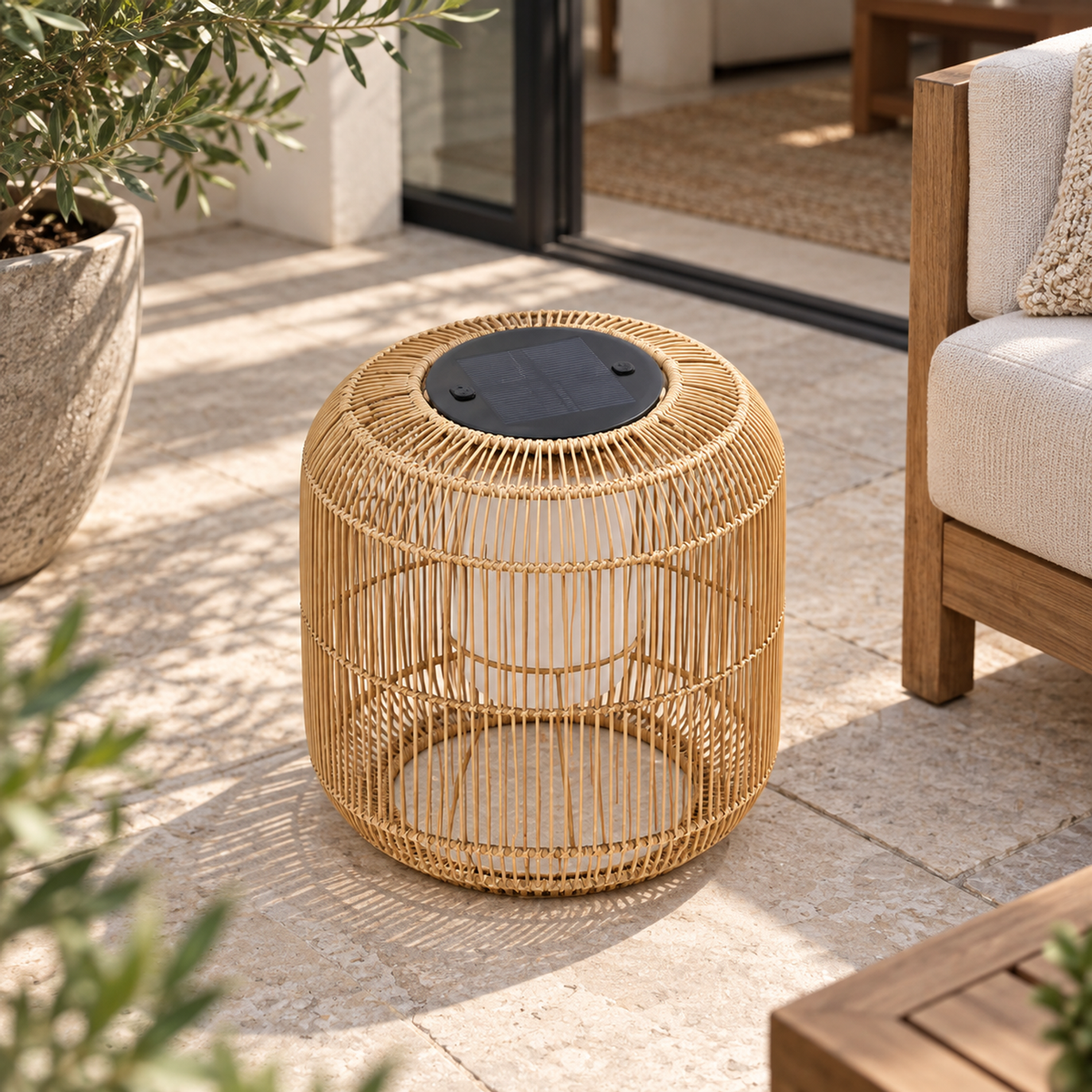 Lifestyle view: Solano Solar Lantern, Low, Open Weave