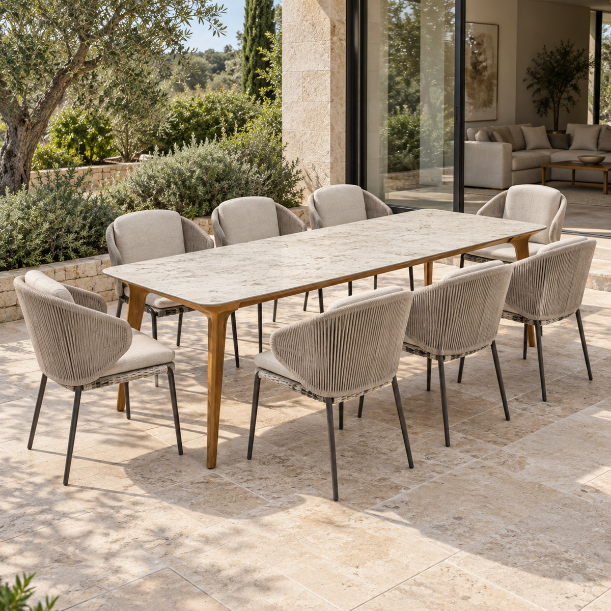 Lifestyle view: Comporta Outdoor Dining Set on a furnished residential terrace