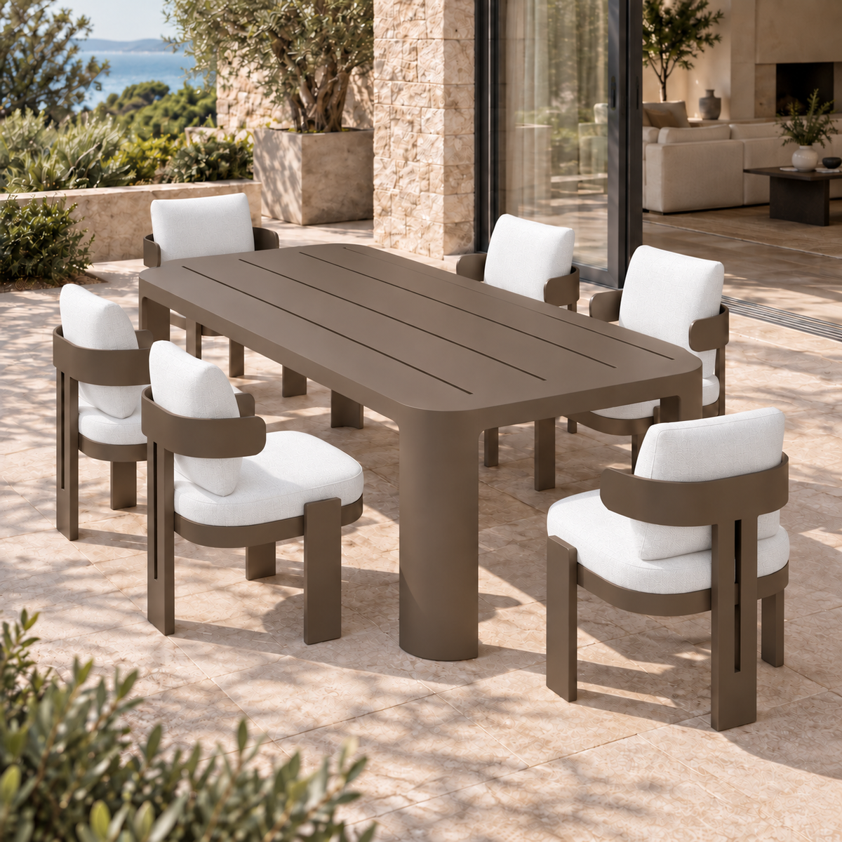 Lifestyle view: Serein Outdoor Dining Set in Aluminium