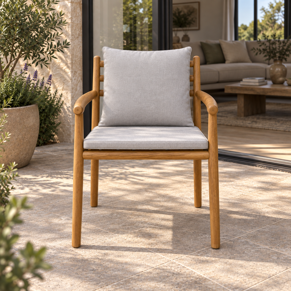 Lifestyle view: Sintra Dining Chair, photographed in a quiet outdoor courtyard