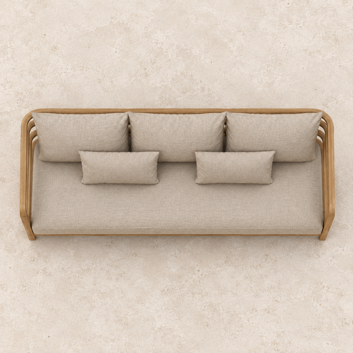 Vela teak sofa, overhead view on a stone terrace