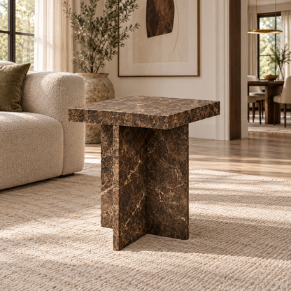 Lifestyle view: Vito Stone Square Side Table in a furnished setting