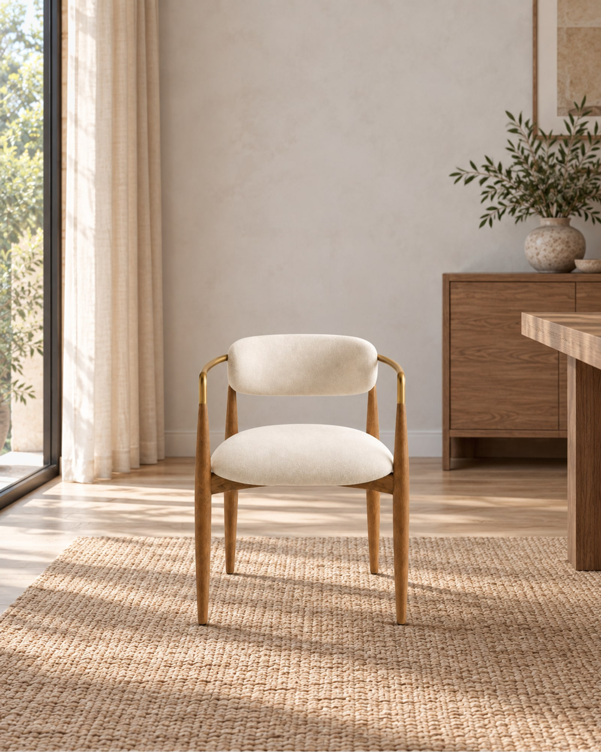Arno Fabric Dining Armchair in a styled setting