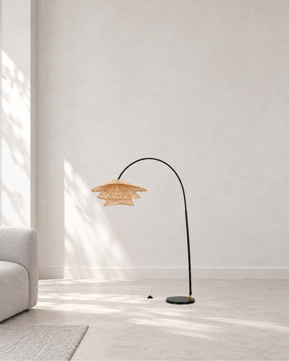 Cannella Arc Floor Lamp, Arc in a styled setting