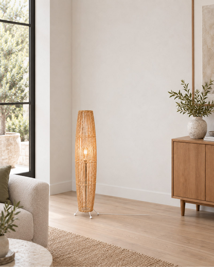 Cannella Floor Lamp, Column in a styled setting