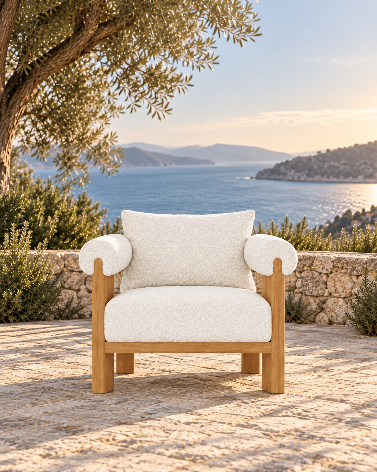 Ethereal Lounge Chair in Teak in a styled setting