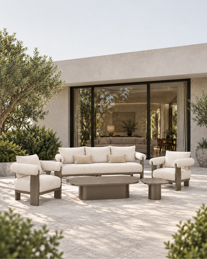 Ethereal Outdoor Sofa Set in Aluminium in a styled setting