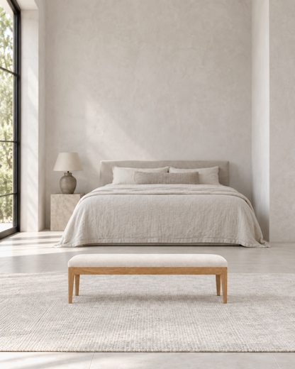 French Contemporary Fabric End-of-Bed Bench in a styled setting