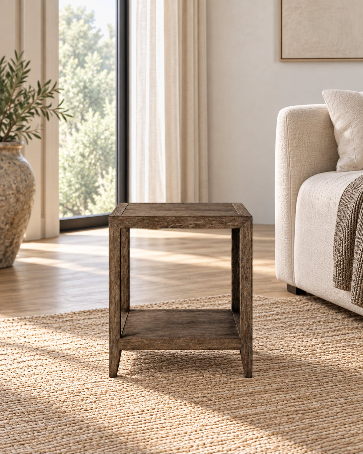 French Contemporary Square Side Table in a styled setting