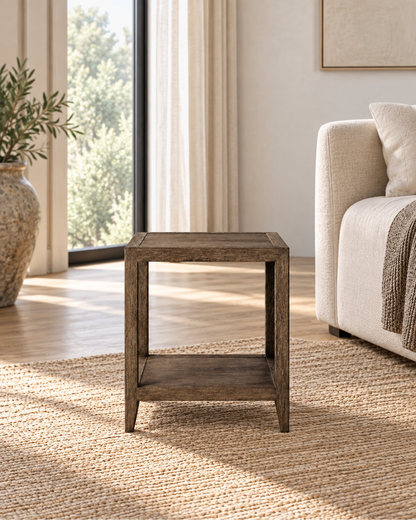 French Contemporary Square Side Table in a styled setting