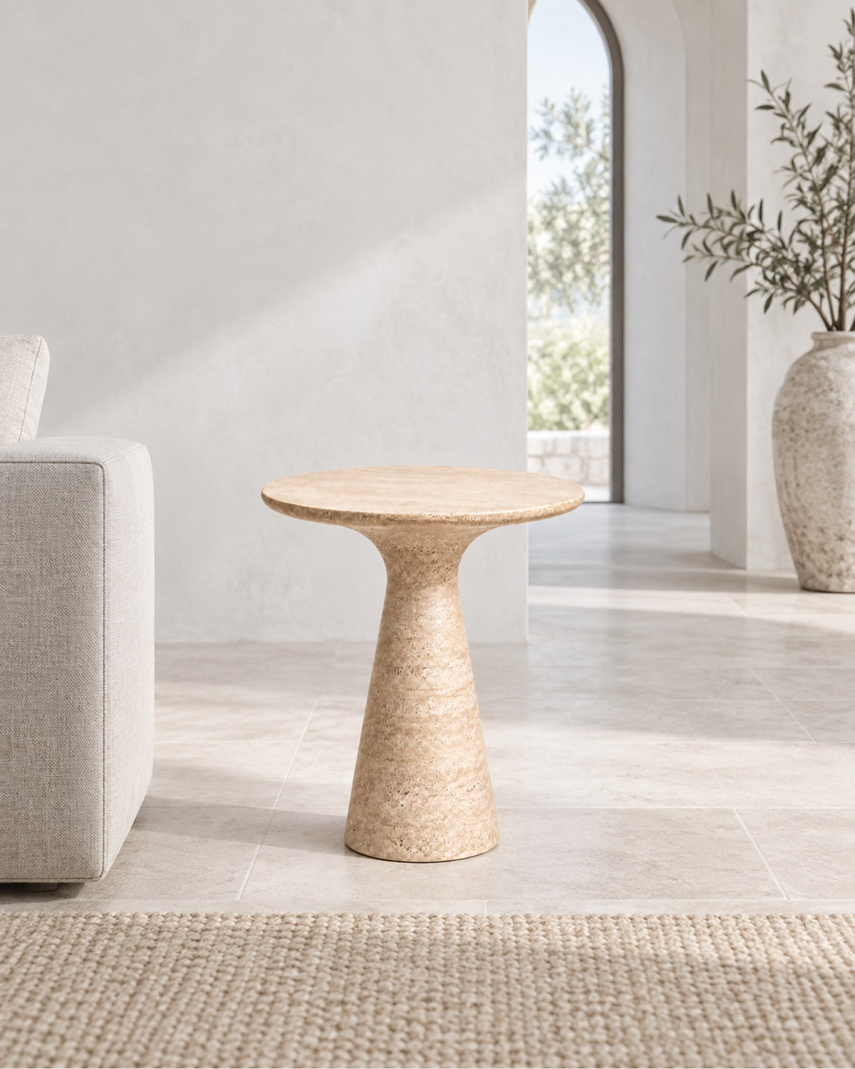Gio Stone Round Side Table in a styled setting