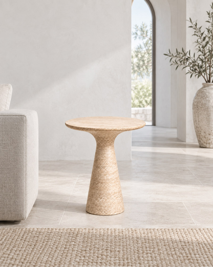 Gio Stone Round Side Table in a styled setting