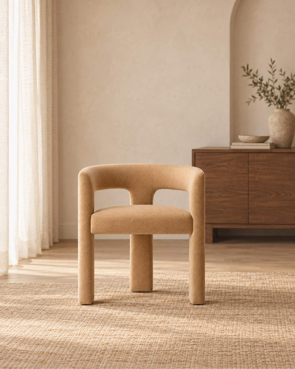 Inès Open-Back Fabric Dining Armchair in a styled setting