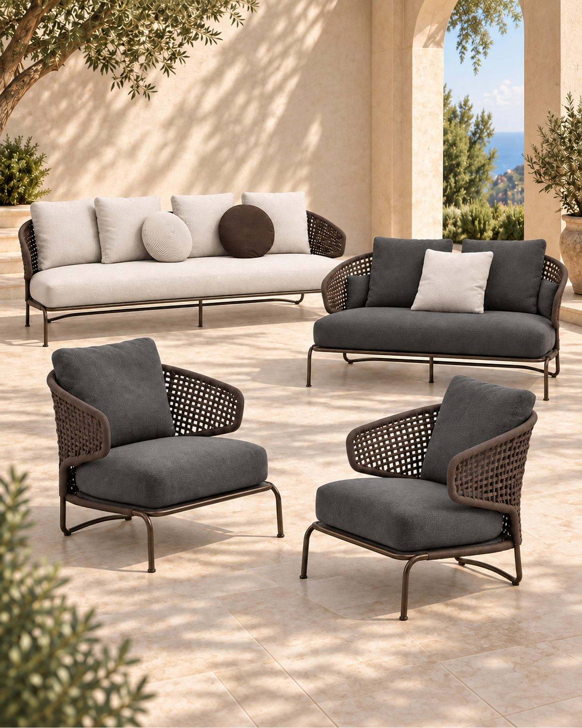 Ischia Outdoor Sofa Set in a styled setting
