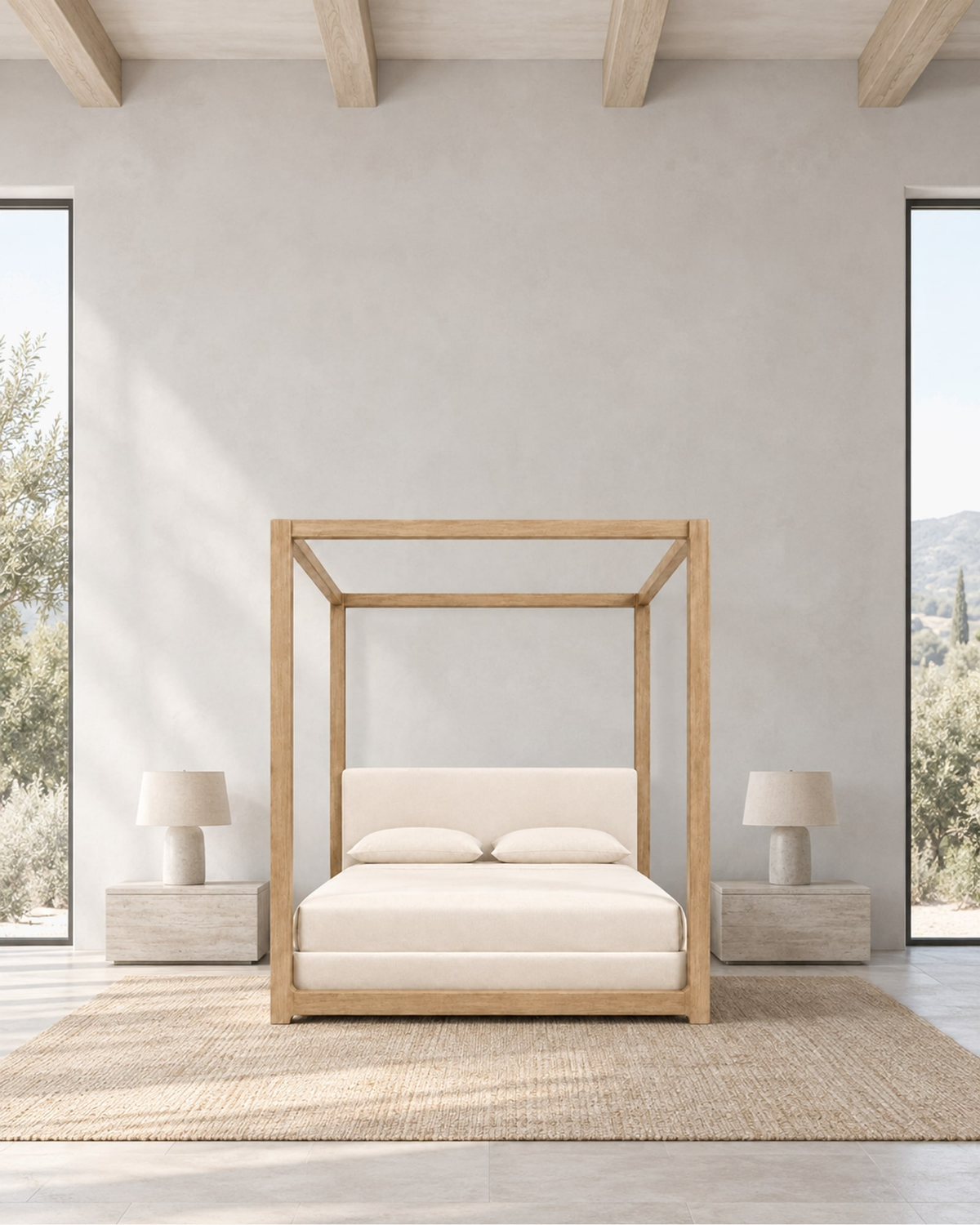 Ligné Fabric Canopy Bed in a styled setting