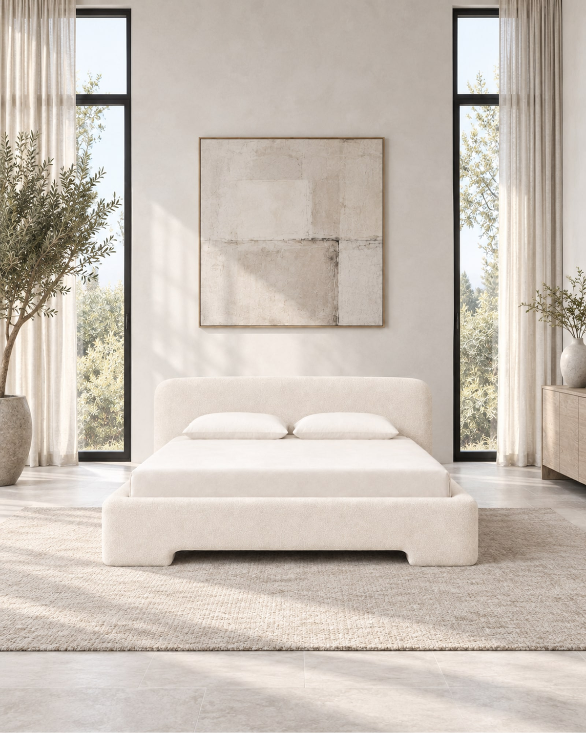 Lila Fabric Panel Bed in a styled setting
