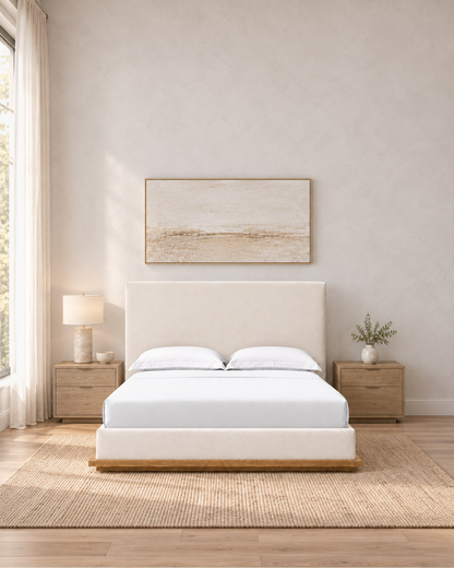 Montecito Fabric Panel Bed in a styled setting