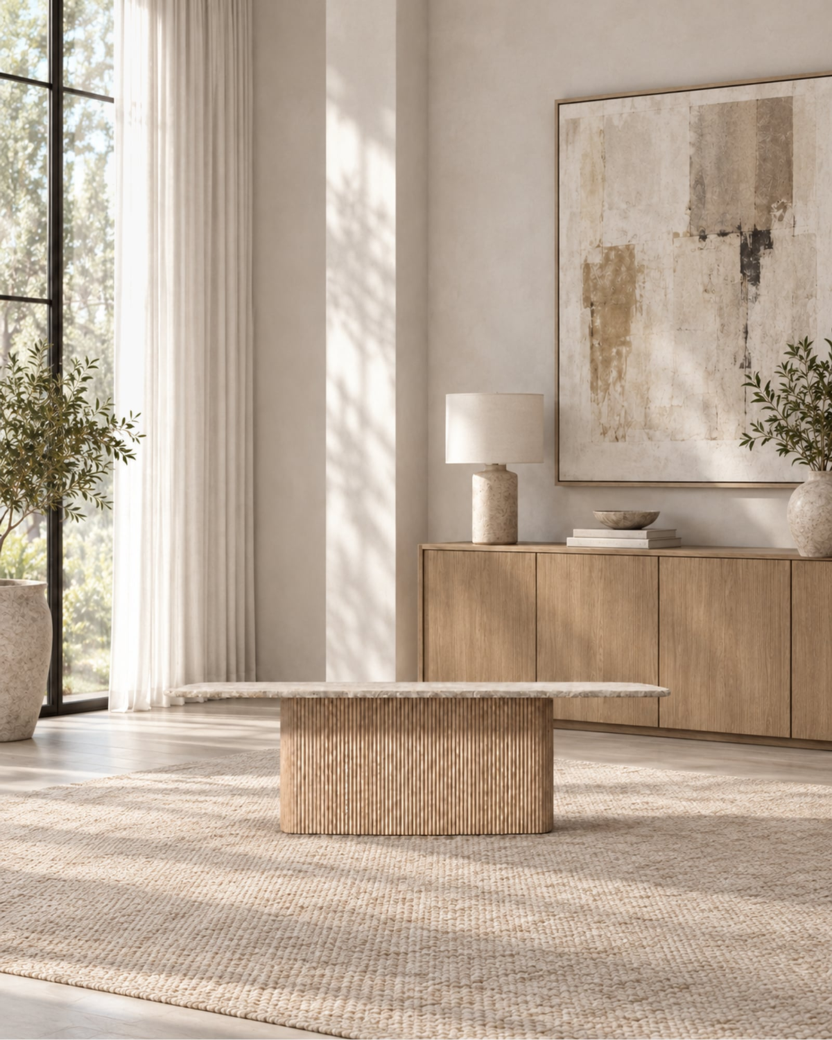 Mulholland Pedestal Rectangular Dining Table in a styled setting
