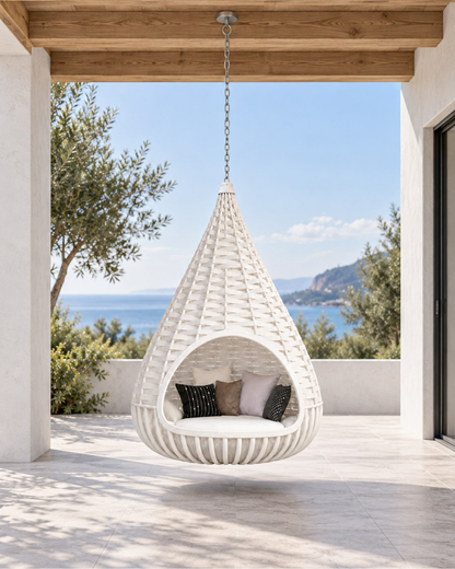 Nido Hanging Nest, Chain-Hung in a styled setting