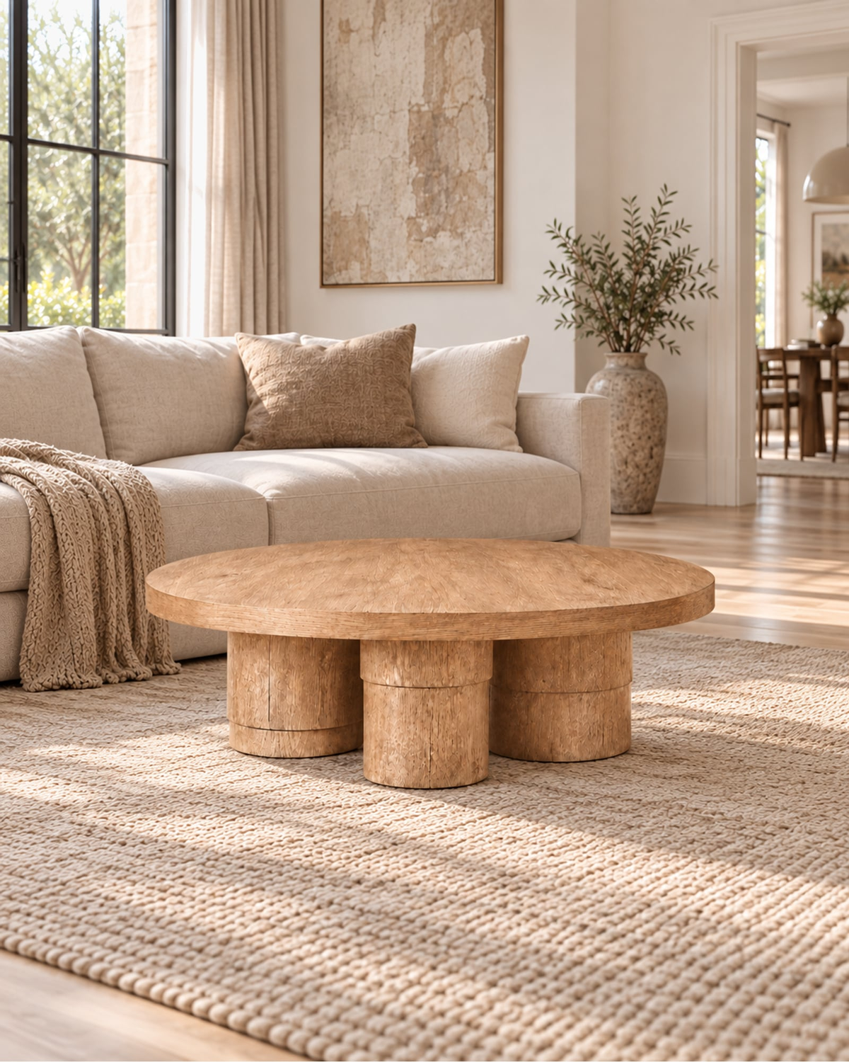 Oak Tropez Round Coffee Table in a styled setting
