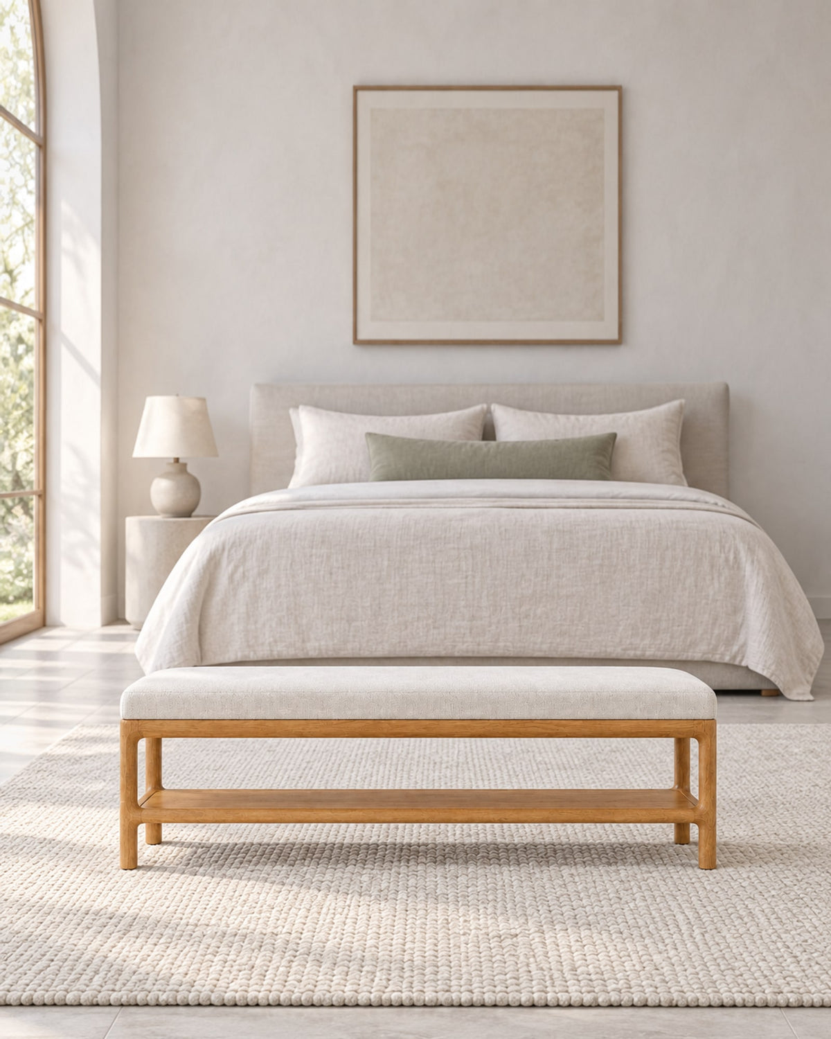 Padua Fabric End-of-Bed Bench in a styled bedroom